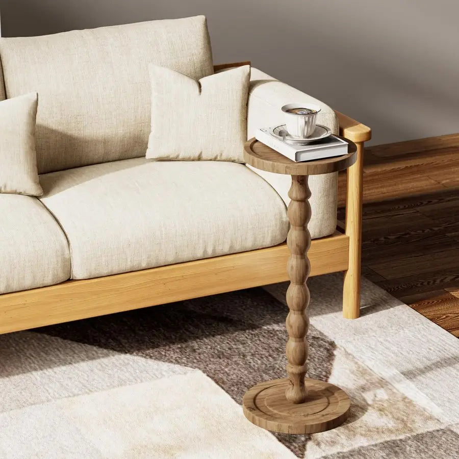 Side Table, Rubberwood Drink Table for Small Spaces, Solid Wood Pedestal Coffee Tables, Round End Tables for Living Room, Sofa C