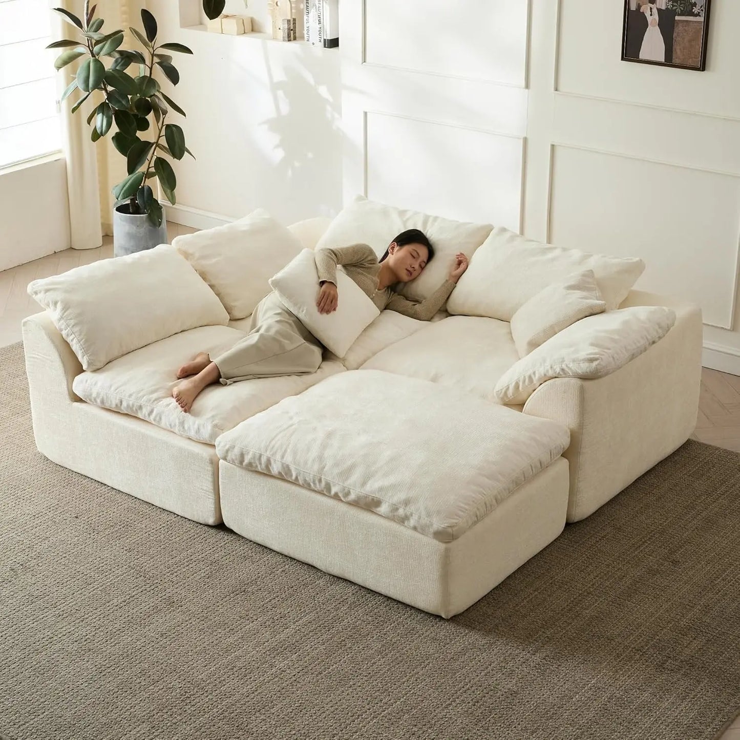 110in Modular Sectional Sofa L-Shape Convertible Sofa Bed with Ottoman 3 Seater Living Room Furniture Custom