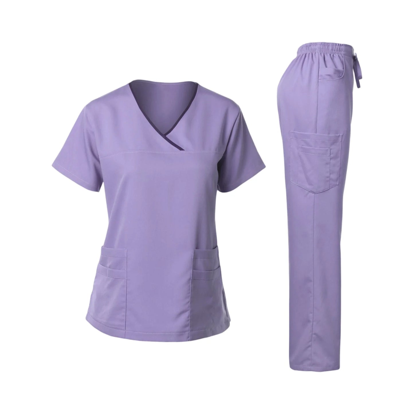 Women's Nurse Scrub Set V Neck Short Sleeve With Pockets