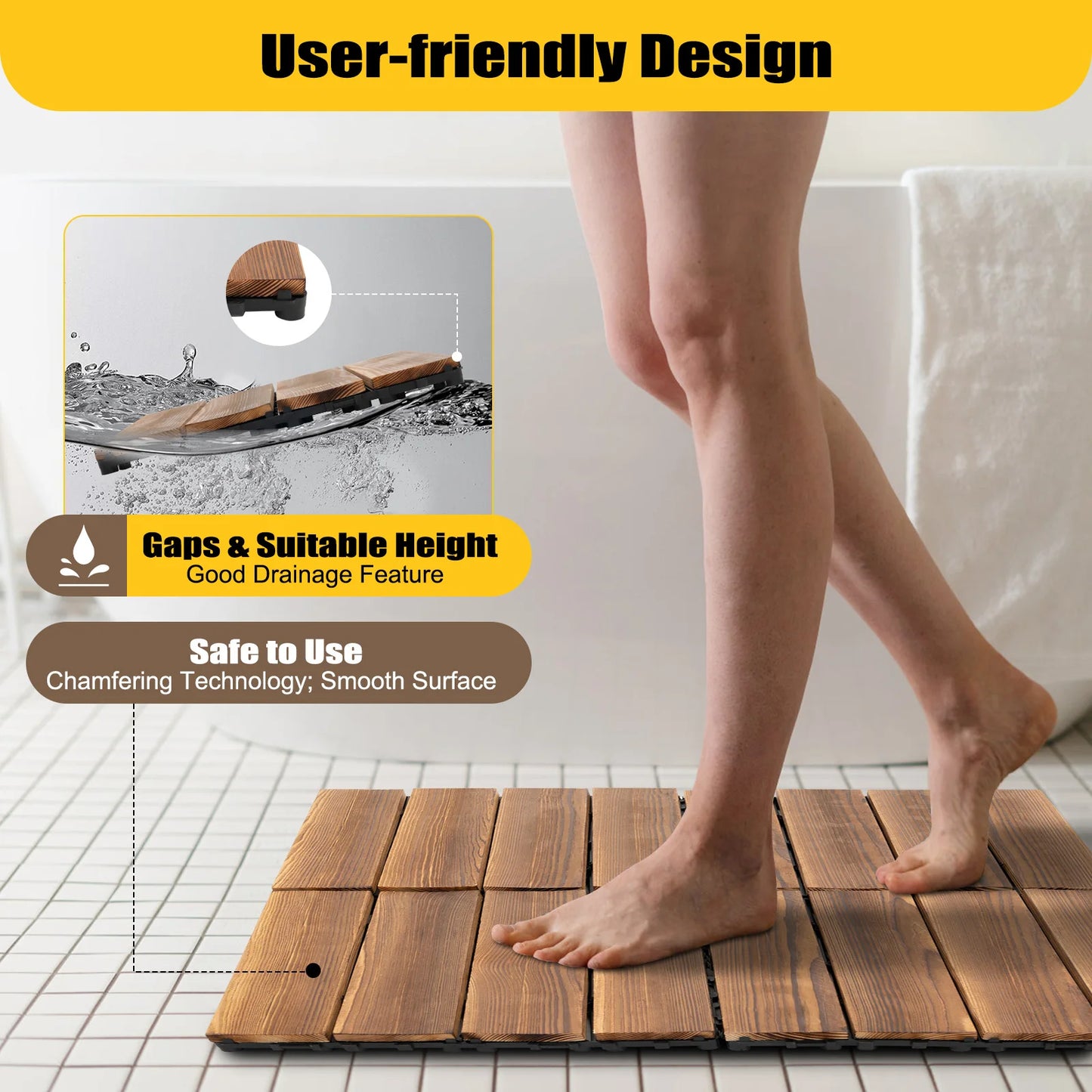 Weatherproof Interlocking Deck Tiles Carbonized Wood For Outdoor Patio