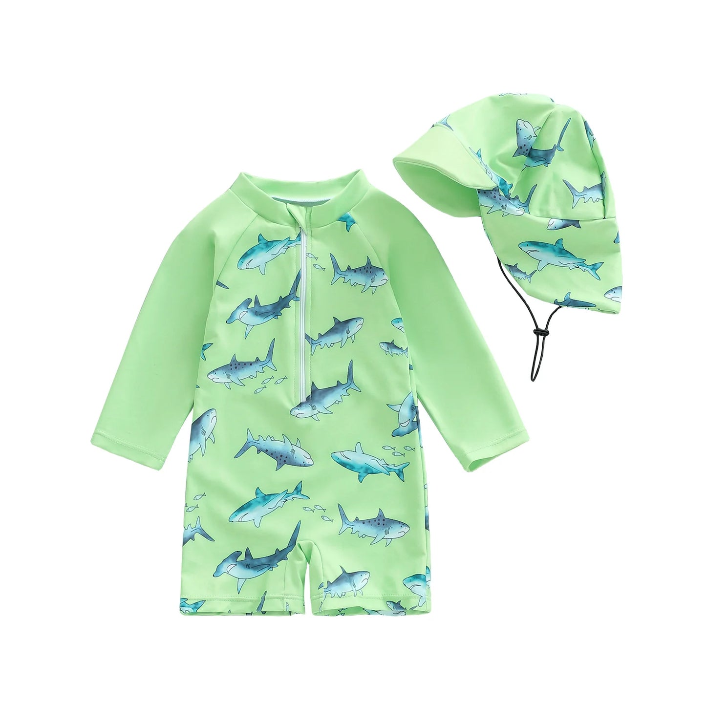 Meihuida Baby Rash Guard Swimsuit With Shark Print Zipper Cap