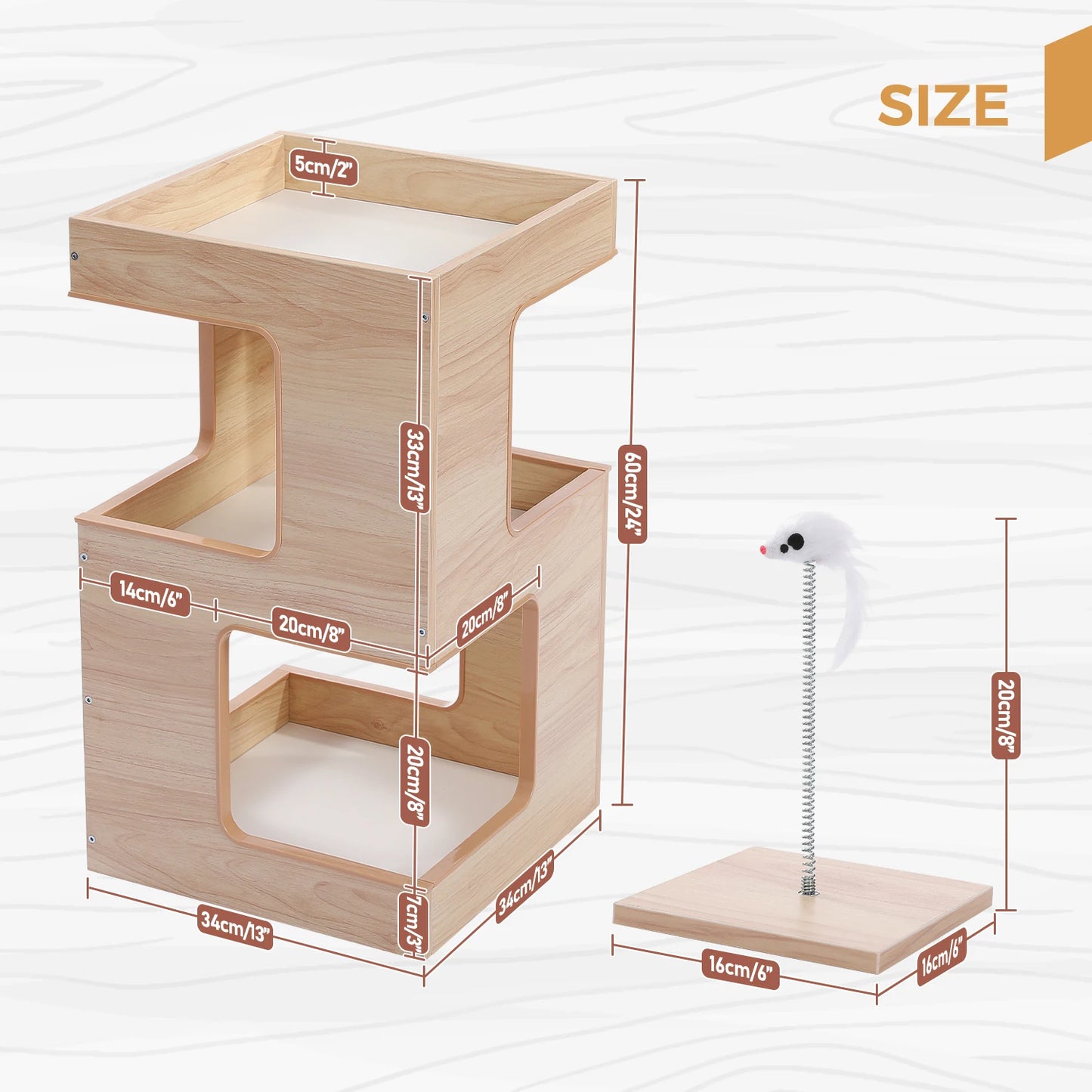 PAWZ Road Wood Cat Condo Bed With Removable Soft Mats And Scratching Pad