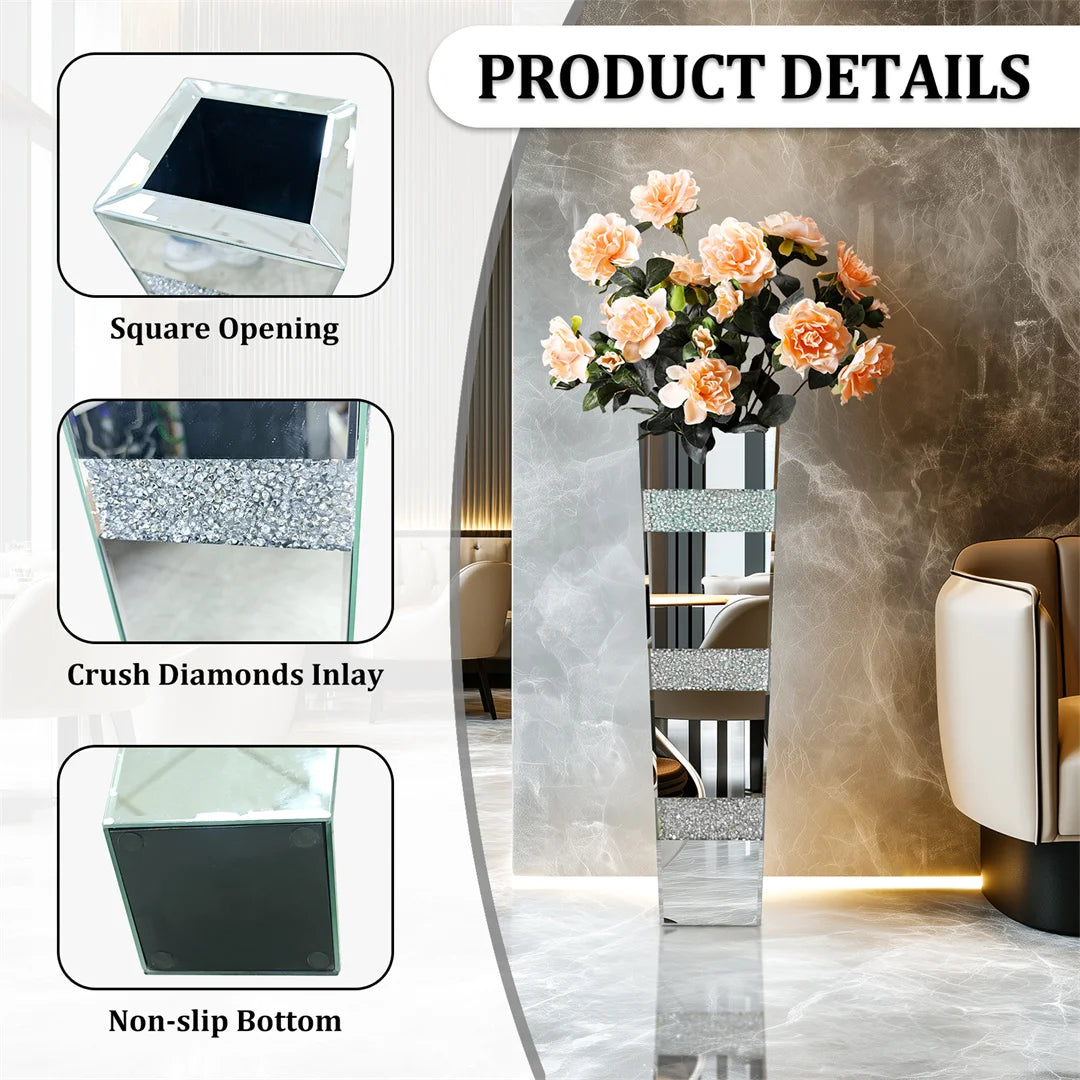 Modern Floor Vase With Crystal Mirrored Finish For Floral Arrangements