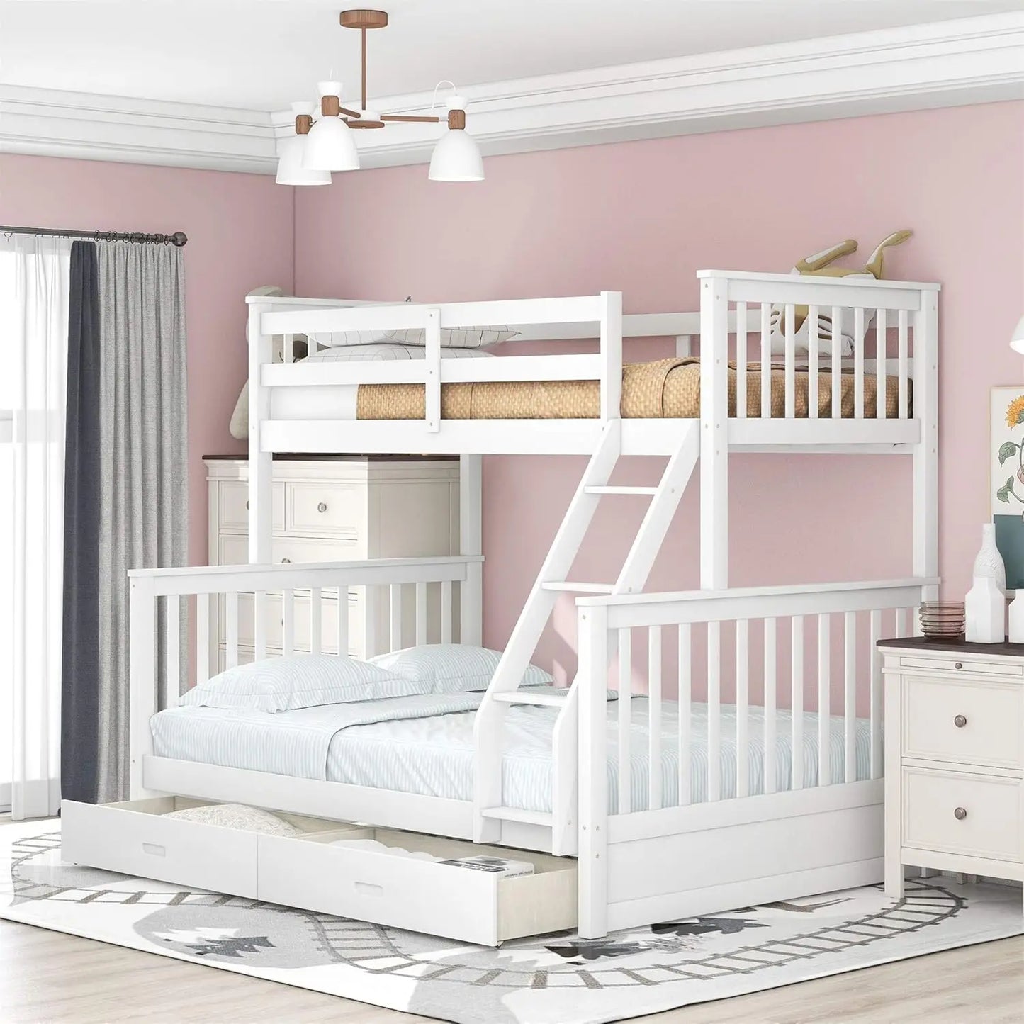 XIAOLANG Twin Over Full Bunk Bed With Drawers And Ladder