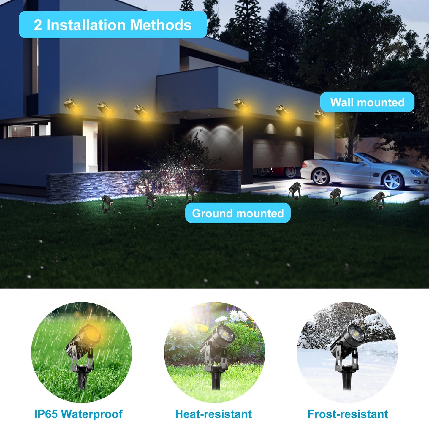 T-SUNRISE US Plug COB LED Landscape Spotlight, IP65 Waterproof