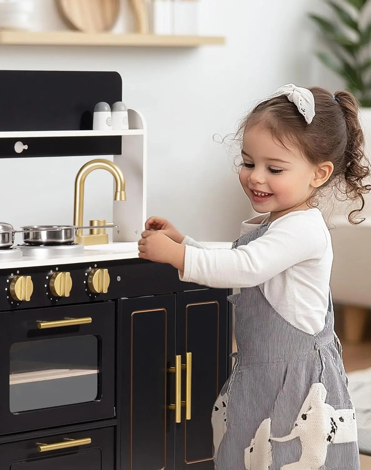 Robotime Wooden Play Kitchen For Kids With Marble Countertop