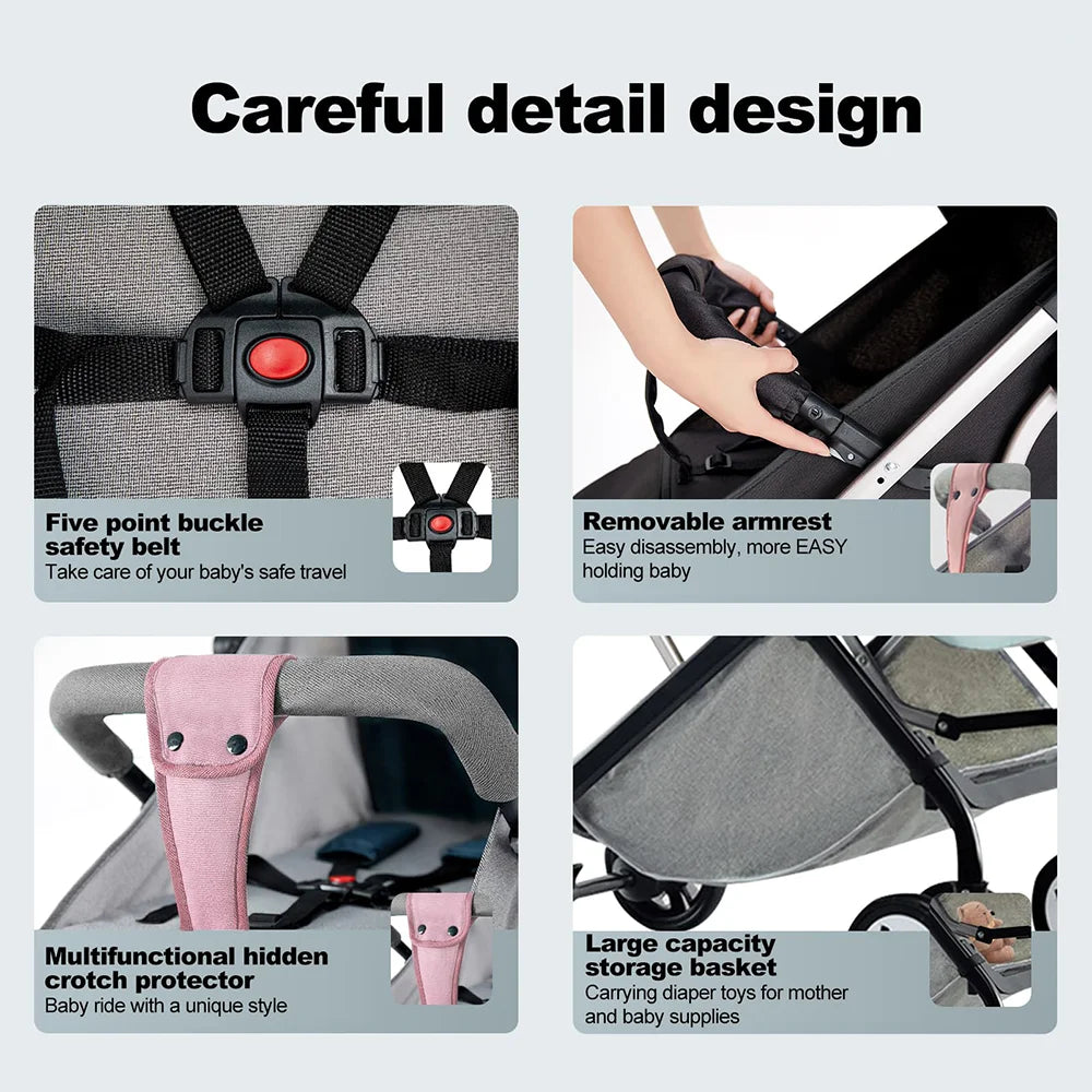 Lightweight Baby Stroller With Five Point Harness And Adjustable Backrest