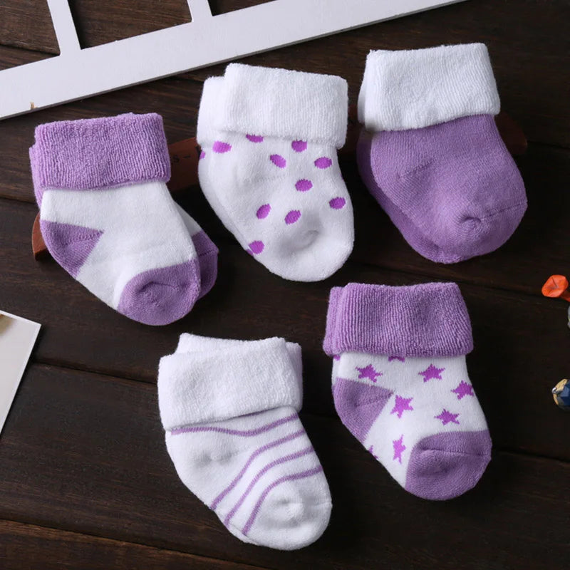 Kiddiezoom 5 Pairs Unisex Non Skid Baby Socks 0 To 12 Months Cotton
