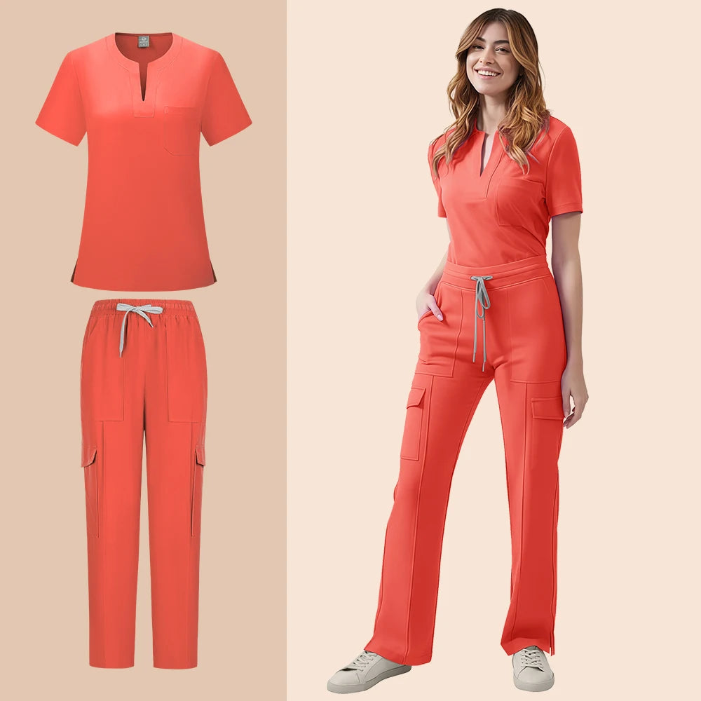 Nurse Scrub Set Women Two Piece Medical Uniform Top Pants