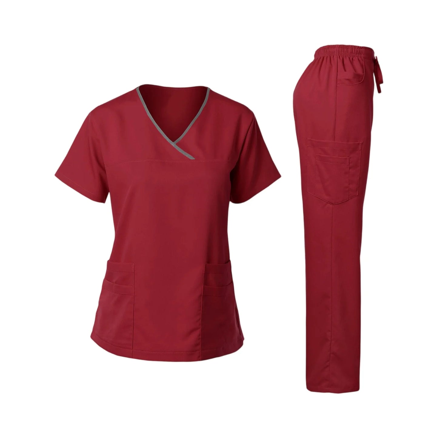 Women's Nurse Scrub Set V Neck Short Sleeve With Pockets