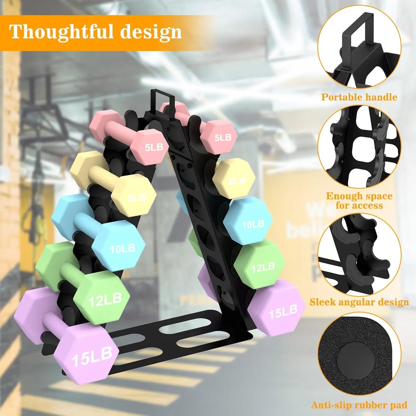 5-Tier A-Frame Dumbbell Rack With Handle For Home Gym