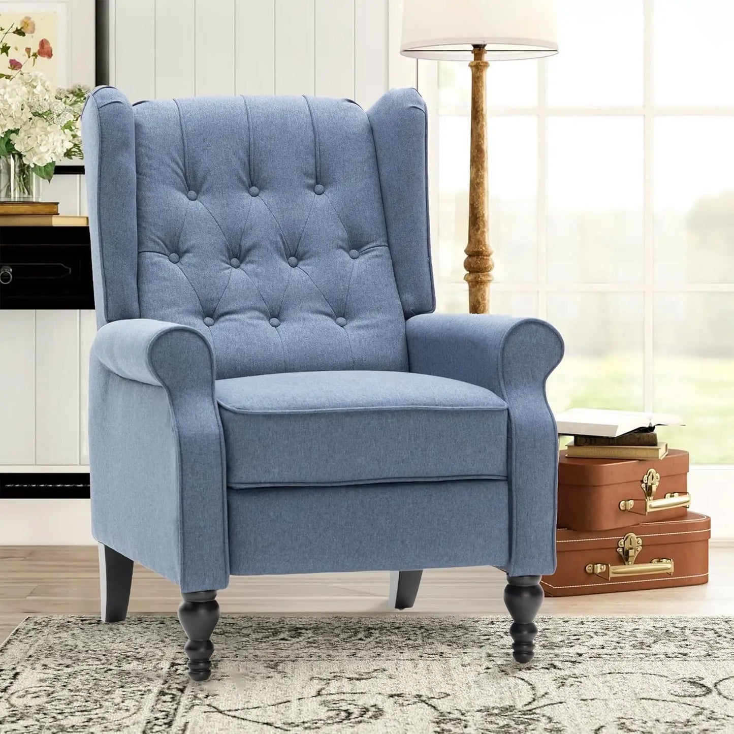 Mid Century Wingback Linen Recliner Chair With Button Tufted Upholstery