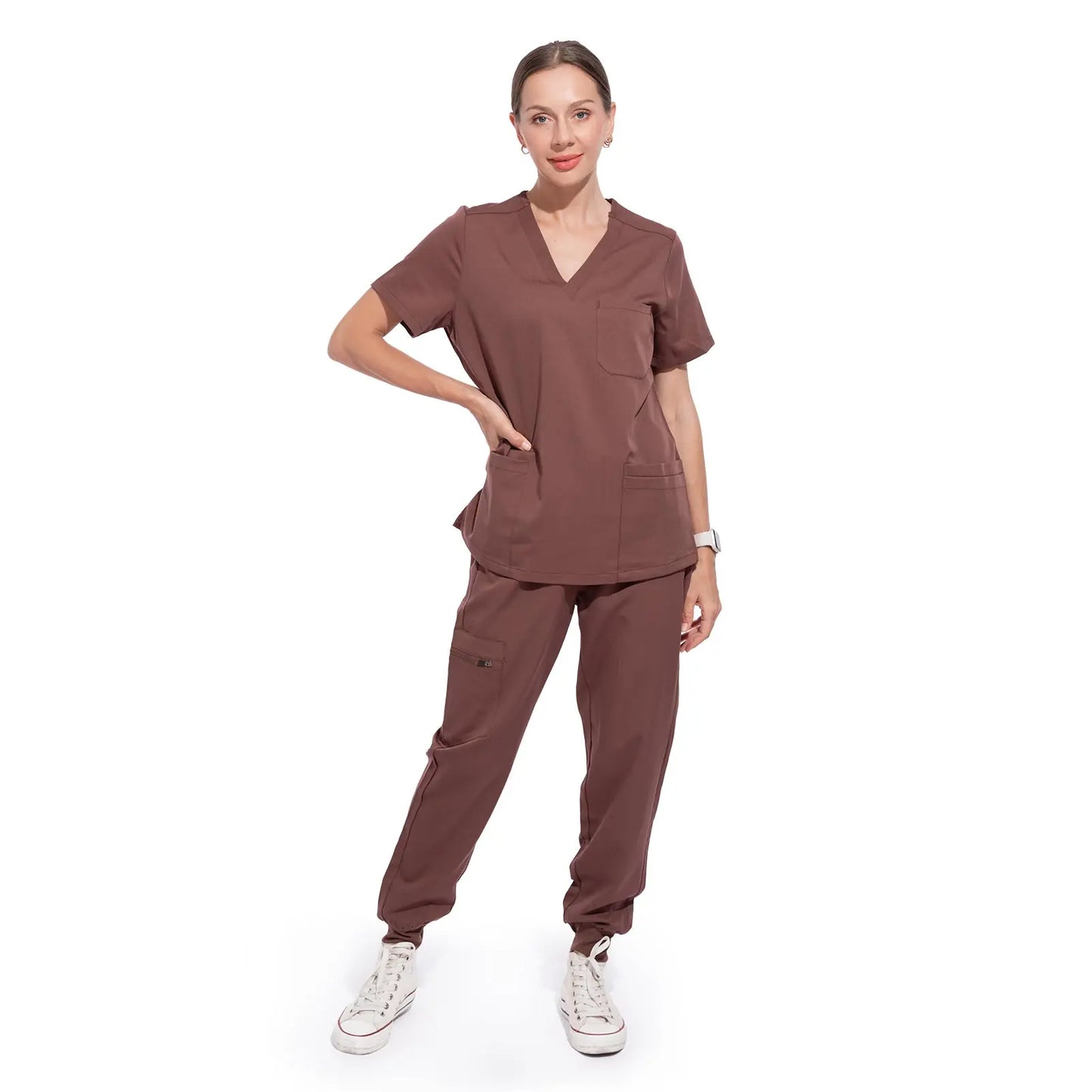 V Neck Women's Nurse Scrubs Set Top And Pants