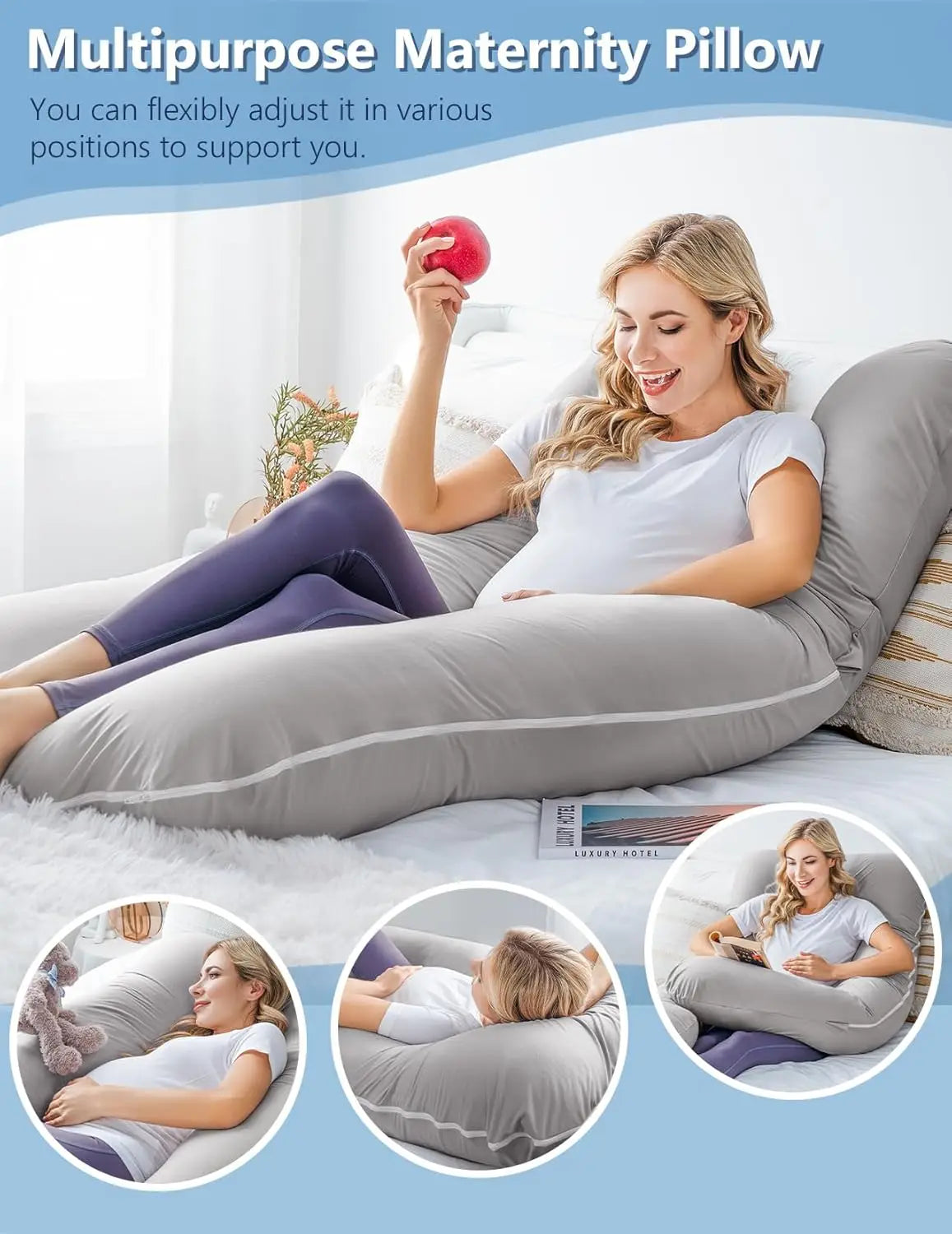 Cooling Silk Maternity Pillow U Shaped Body Support Sleep