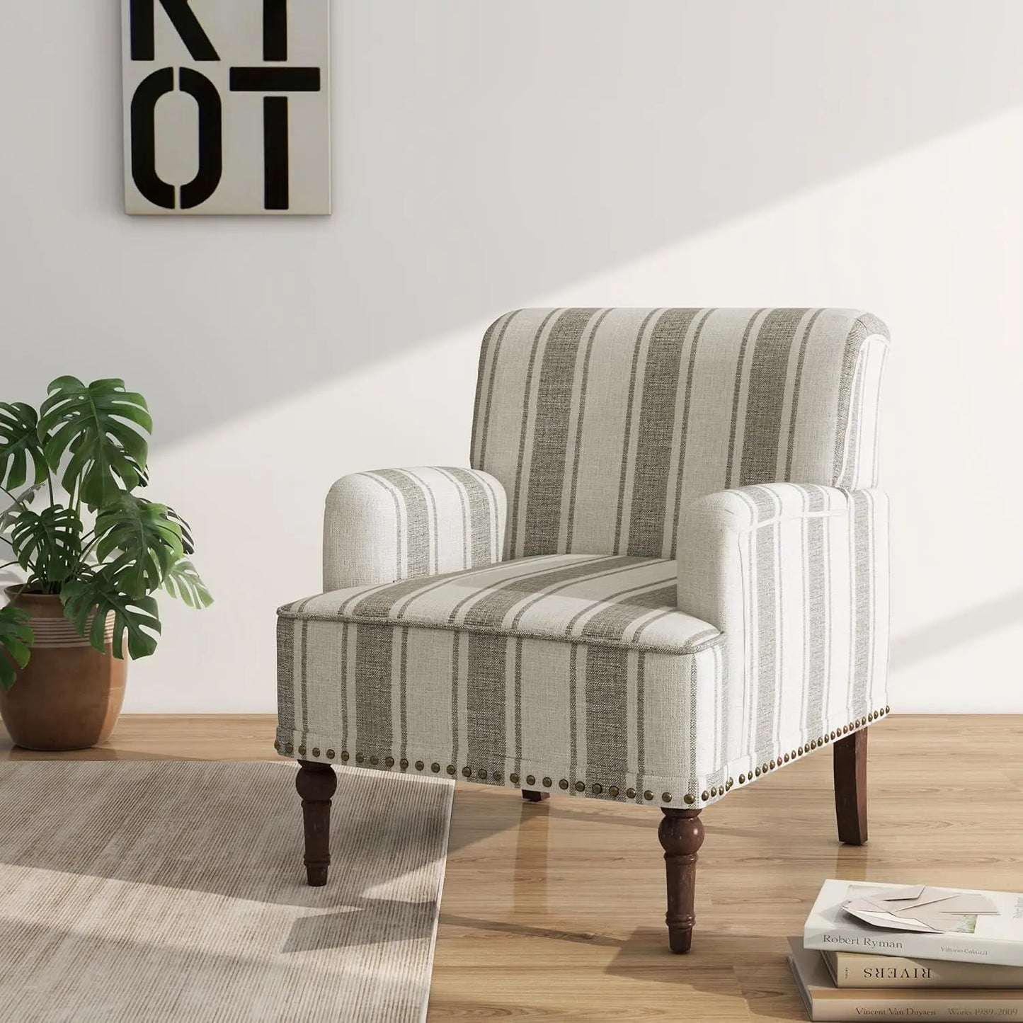 Accent Chair, Mid Century Modern Comfy Armchair for Living Room, Linen Fabric Single Sofa Lounge for Reading, Customized