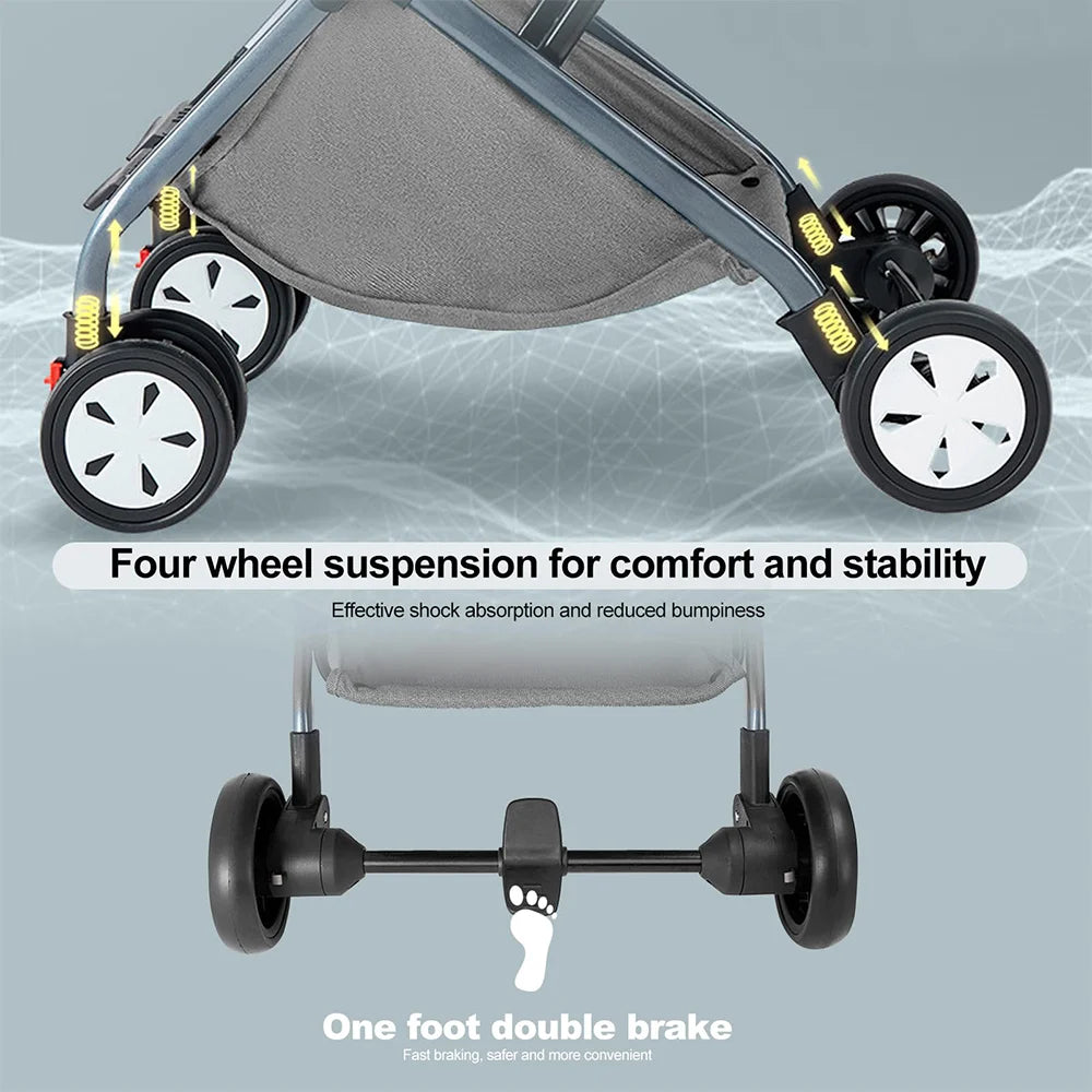 Lightweight Baby Stroller With Five Point Harness And Adjustable Backrest