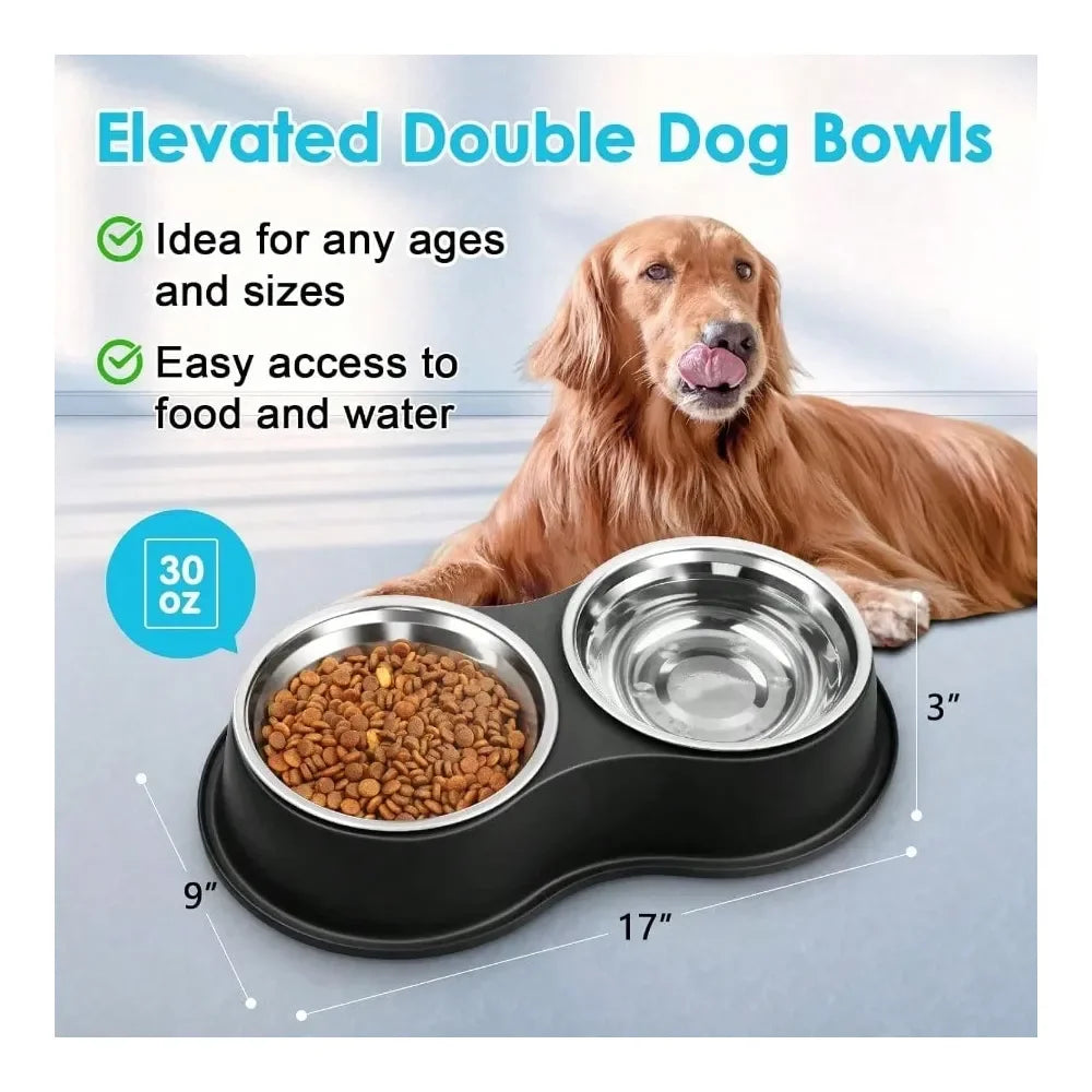 Double Dog Water And Food Bowls Stainless Steel NonSlip Base