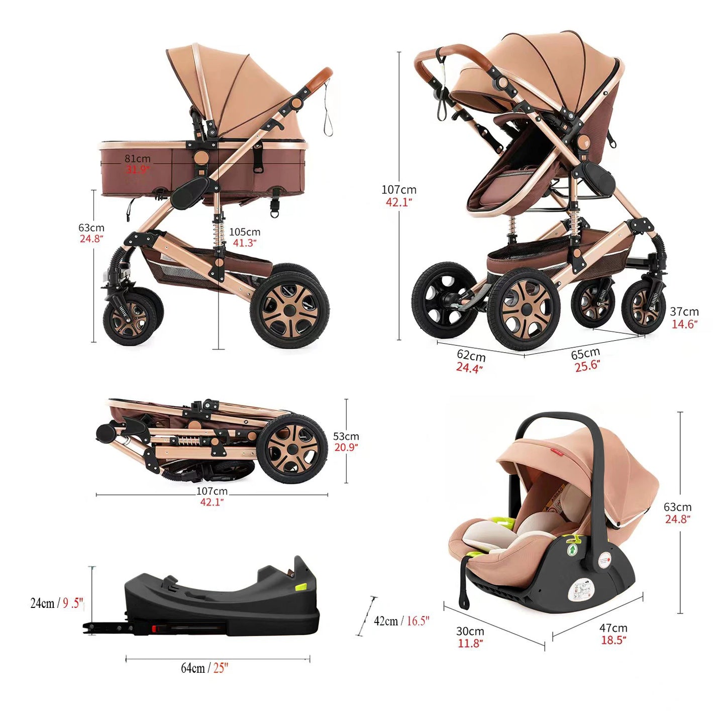 SteAnny 3-In-1 Baby Stroller Travel System With Isofix Base