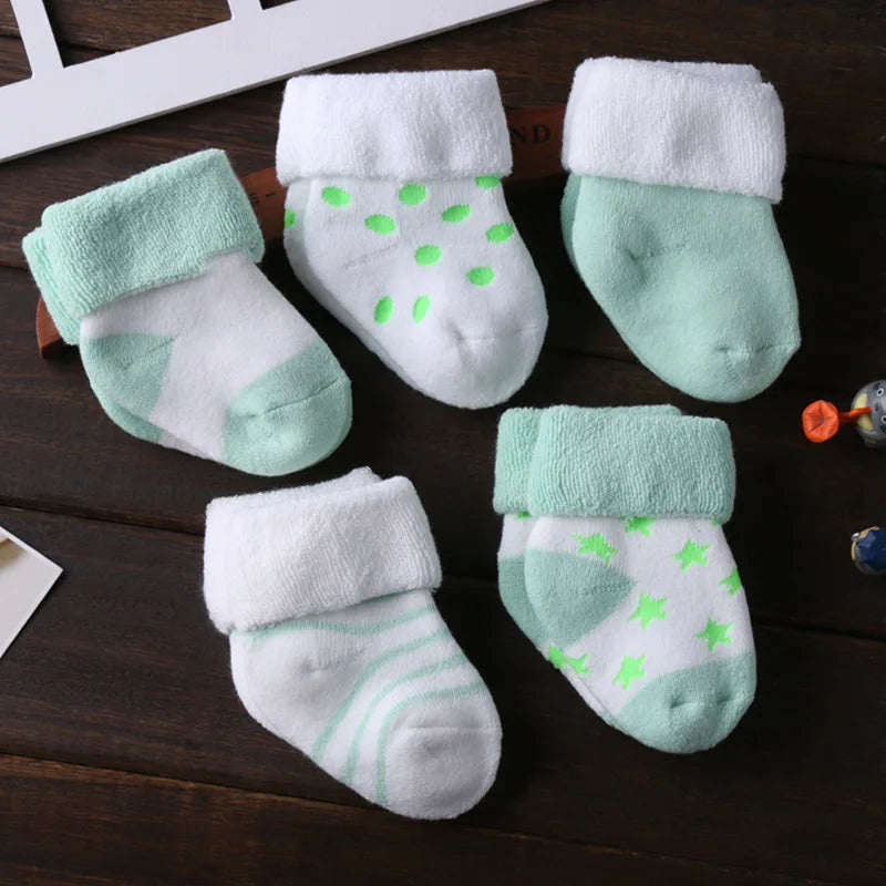Kiddiezoom 5 Pairs Unisex Non Skid Baby Socks 0 To 12 Months Cotton