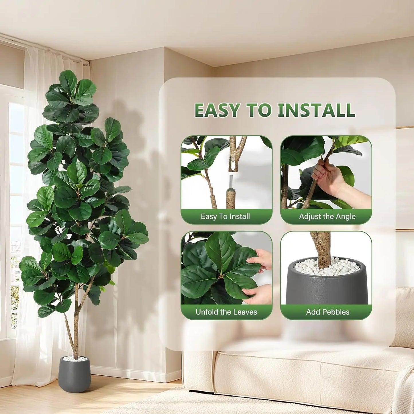 HiMISS Fiddle Leaf Fig Tree Artificial Indoor Home Decor Planter