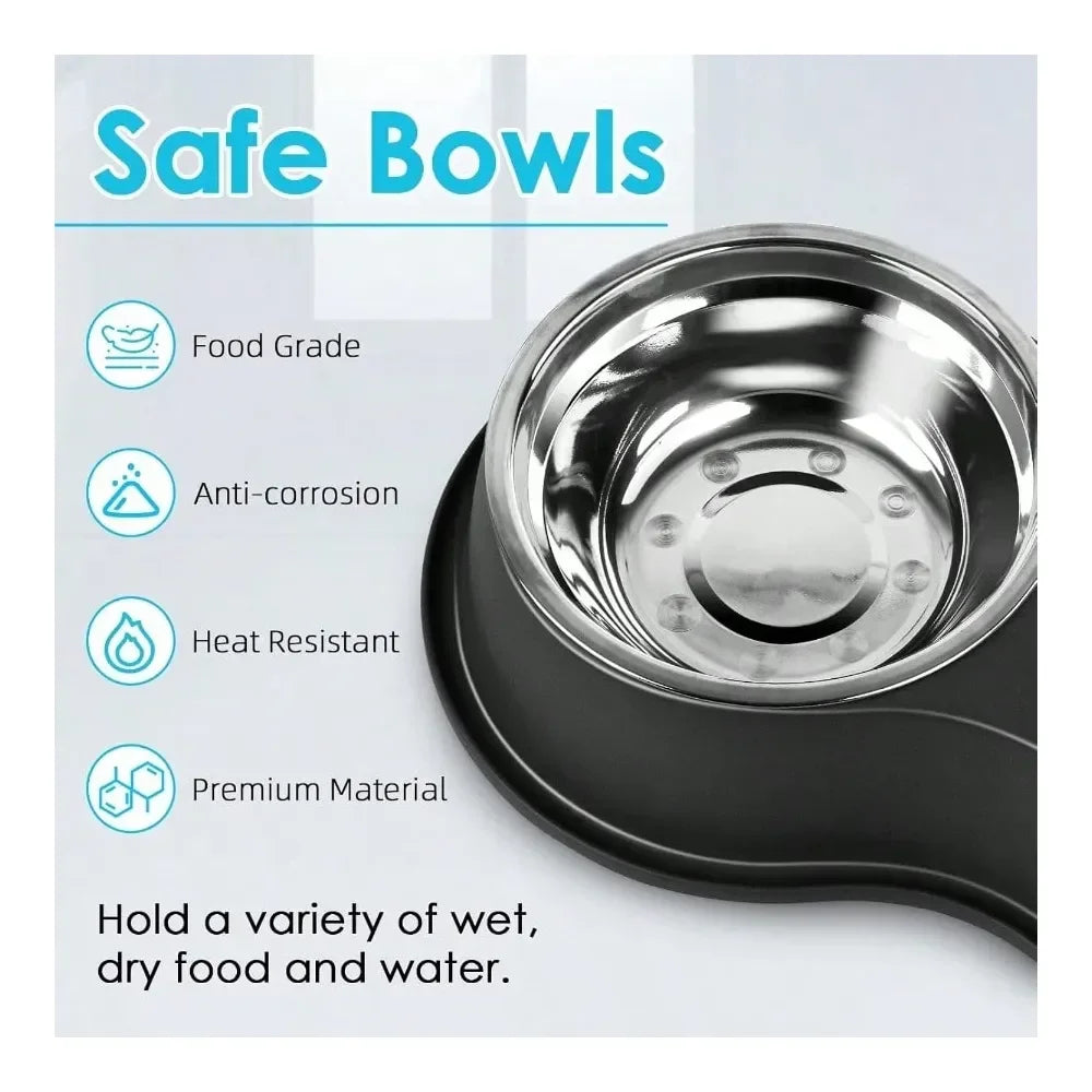Double Dog Water And Food Bowls Stainless Steel NonSlip Base