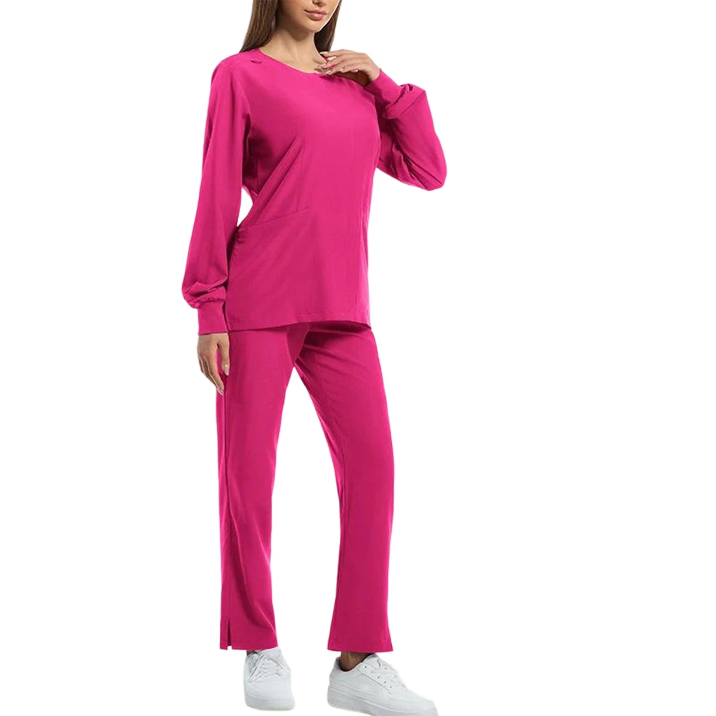 Women's Nurse Scrub Set Round Neck Long Sleeve With Pockets