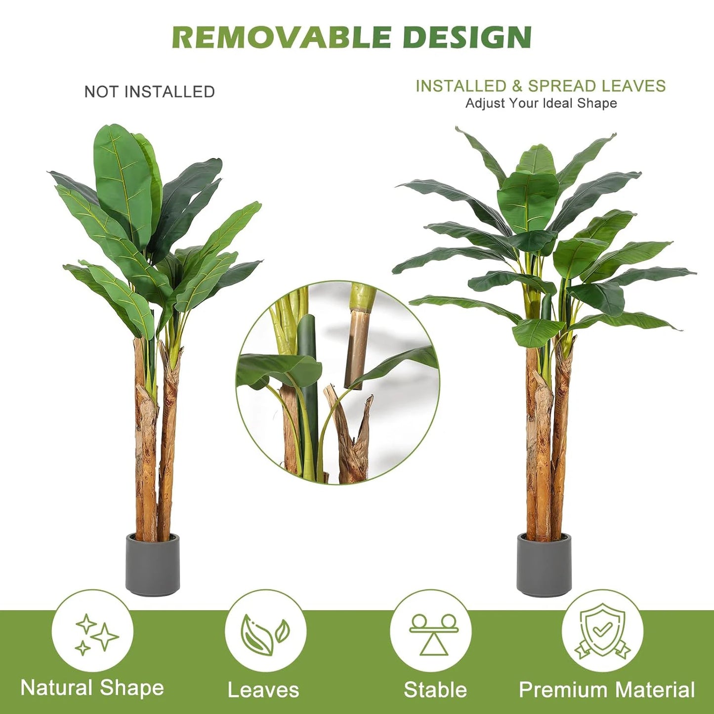 HiMISS Artificial Banana Tree Lifelike Faux Tropical Plant