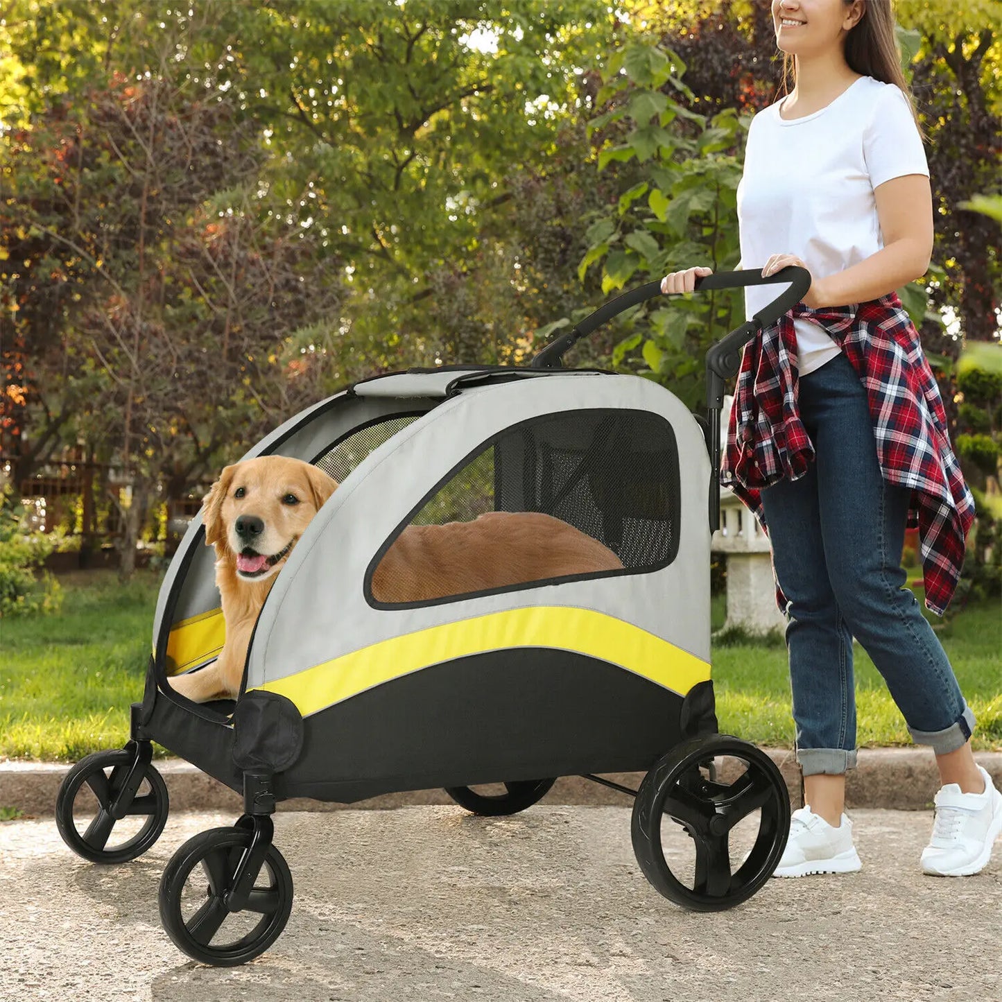 Heavy Duty Dog Stroller Foldable Pet Trolley Carrier Jogger Cart