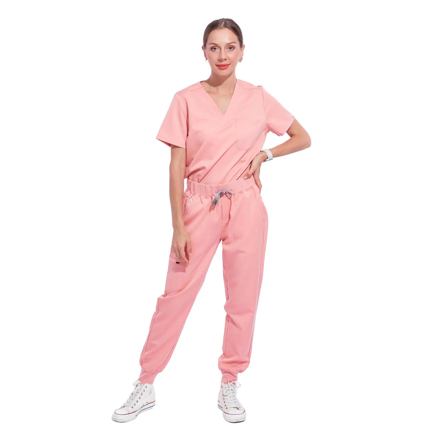 V Neck Women's Nurse Scrubs Set Top And Pants