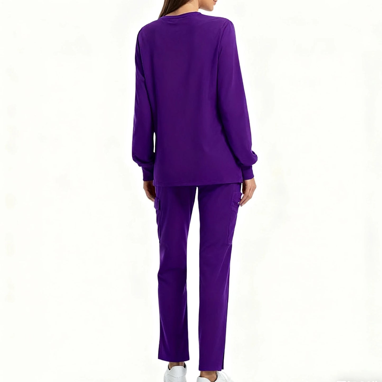 Women's Nurse Scrub Set Round Neck Long Sleeve With Pockets