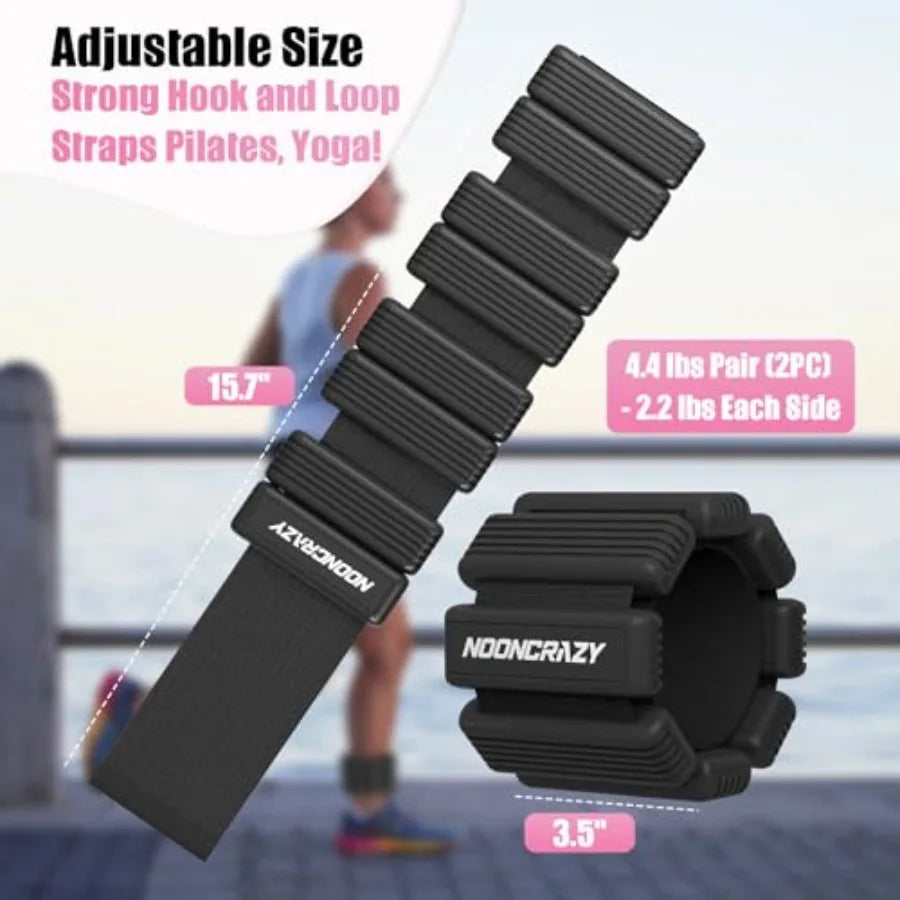 Pilates Wrist Ankle Weights for Women Adjustable Arm Leg Weights Set of 2 1 lb 2.2 lbs Each Black Lightweight Durable for Walki
