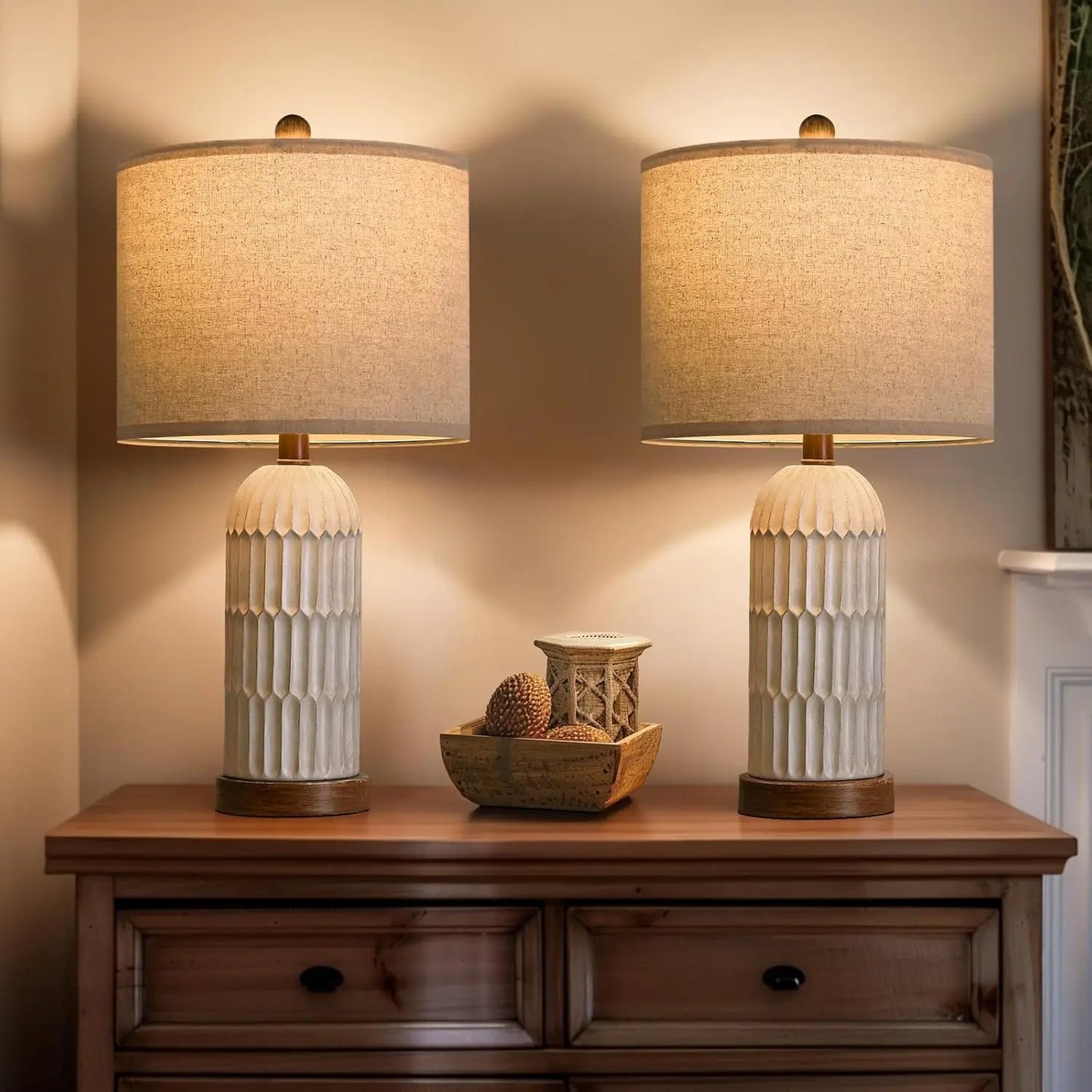 Vintage Farmhouse Table Lamps With USB A And C Ports