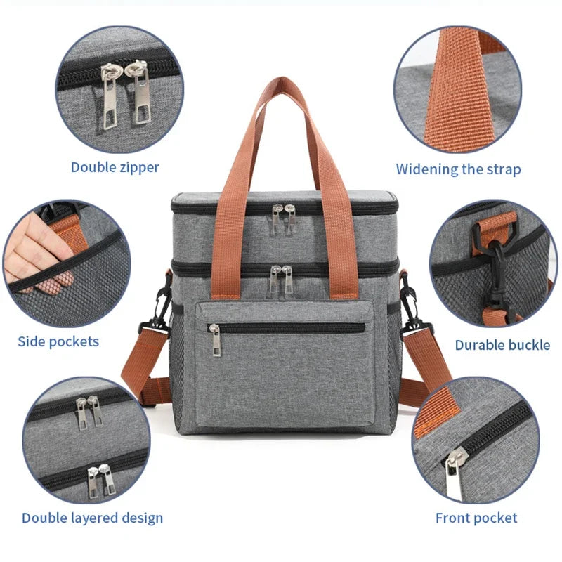Thermal Lunch Bag With Double Layer Design And Portable Cooler