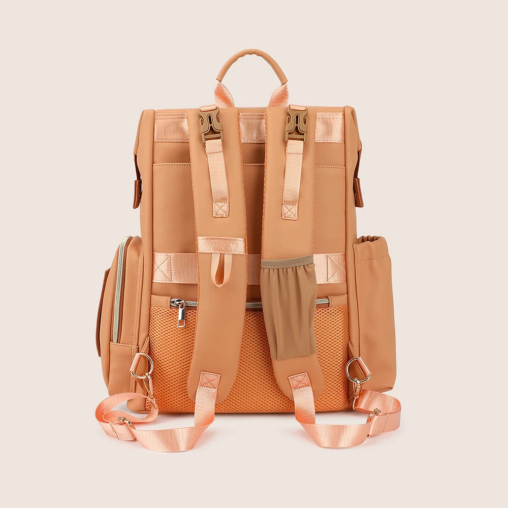 Diaper Bag Light Brown Minimalist Backpack Style Multi-Tiered Pockets Premium Texture Multi-Carry For Mom Baby Care Daily Use