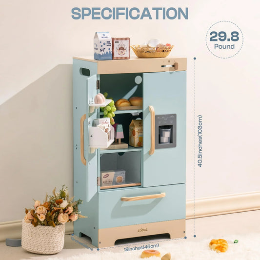 Robotime Robud Wooden Play Kitchen Fridge With Ice Dispenser