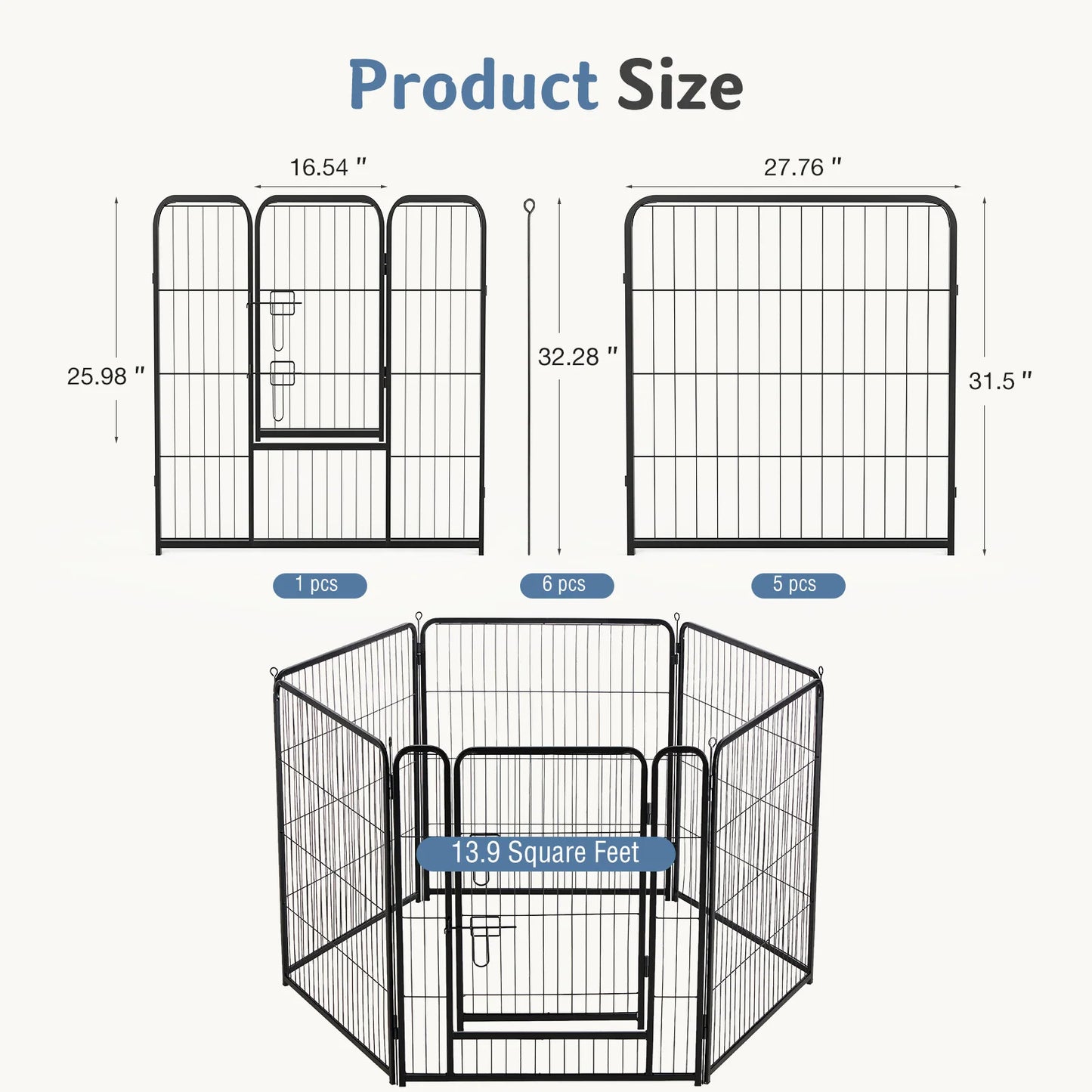 JHK Foldable 6-Panel Metal Dog Playpen For Indoor Outdoor Use