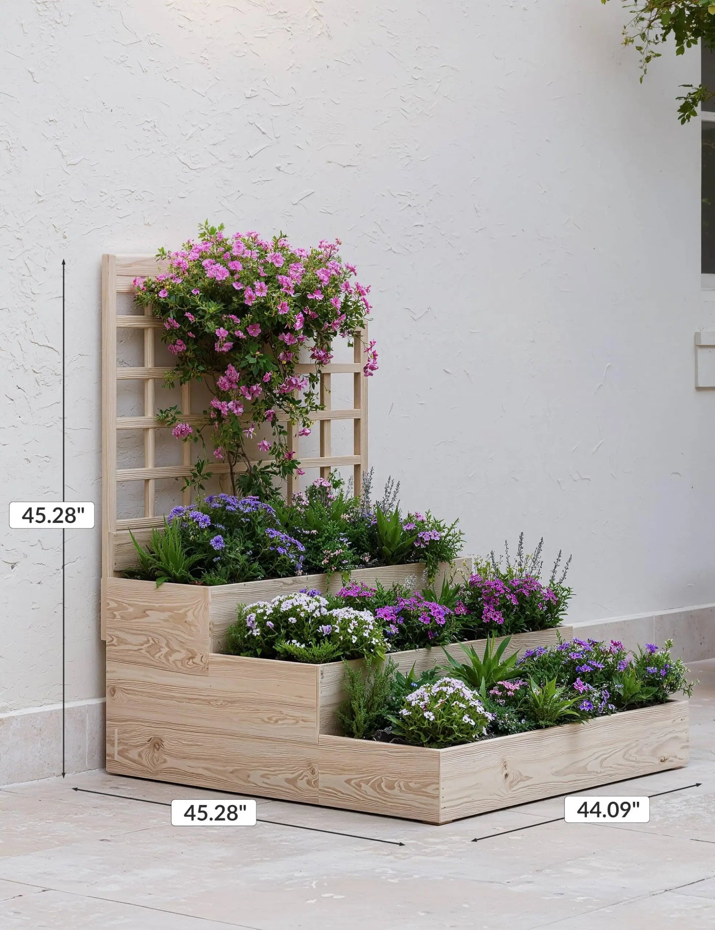 HiMISS 3 Tier Garden Bed With Trellis Wooden Planter Outdoor