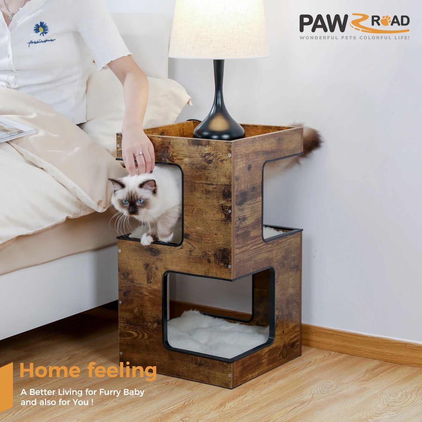 PAWZ Road Wood Cat Condo With Scratching Pad And Soft Mats