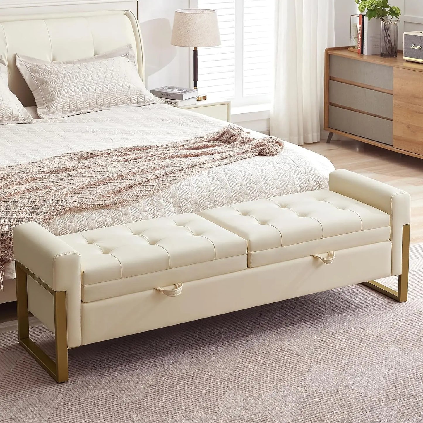 Velvet End Of Bed Storage Bench With Two Lids Durable