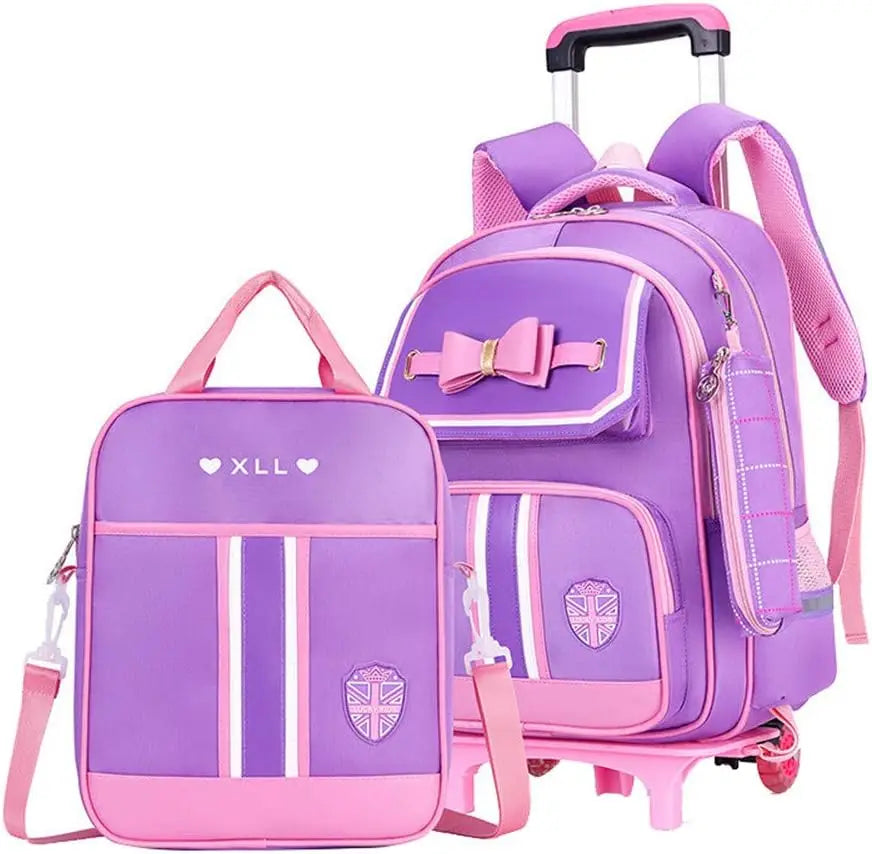 Caster Rolling Backpack For Girls With Wheels And Lunch Bag