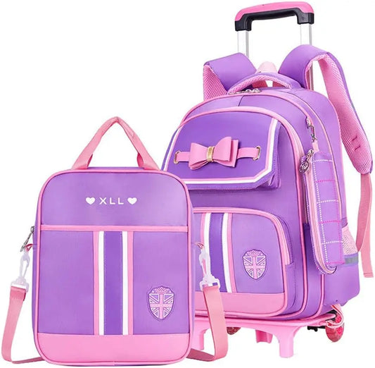 Caster Rolling Backpack For Girls With Wheels And Lunch Bag