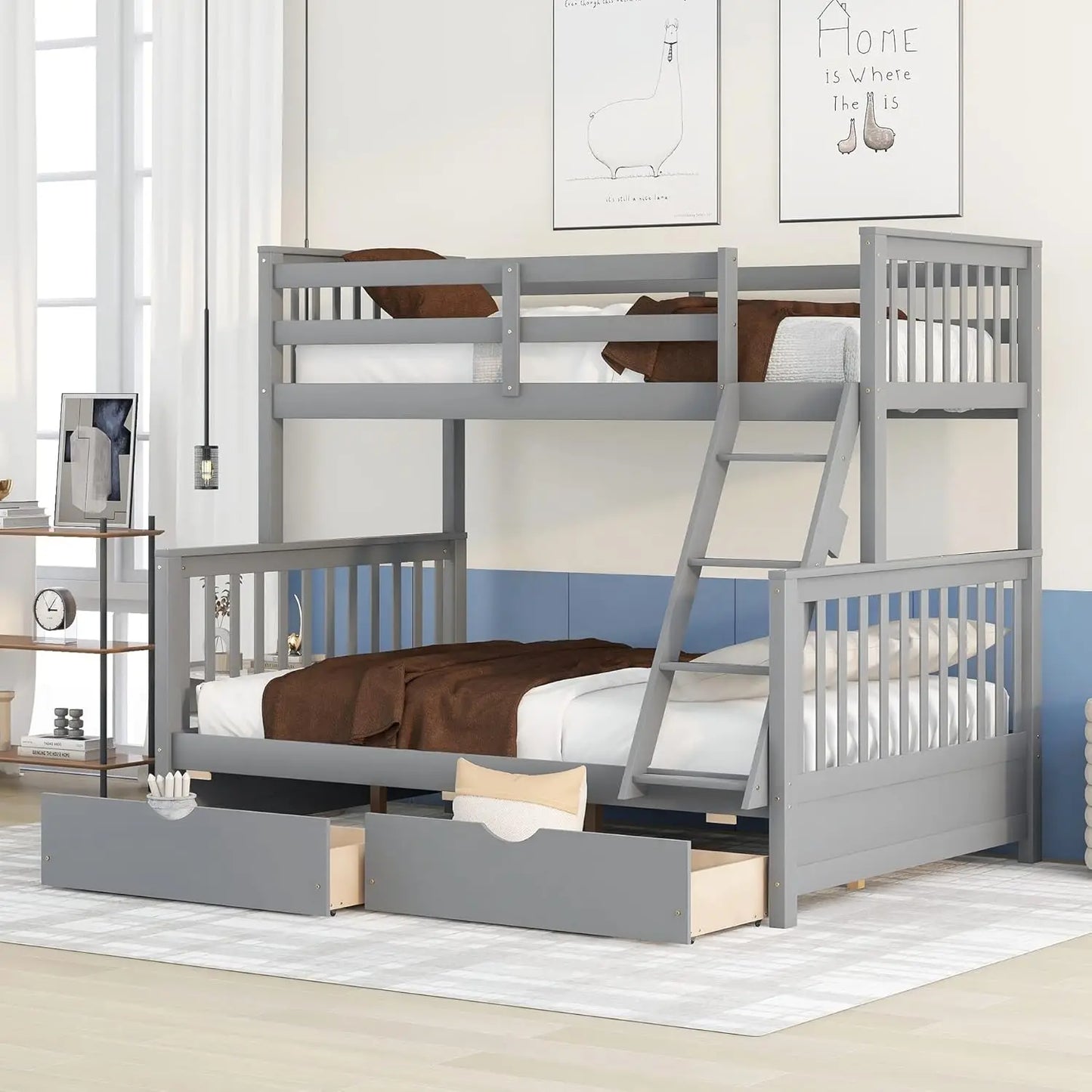 XIAOLANG Twin Over Full Bunk Bed With Drawers And Ladder