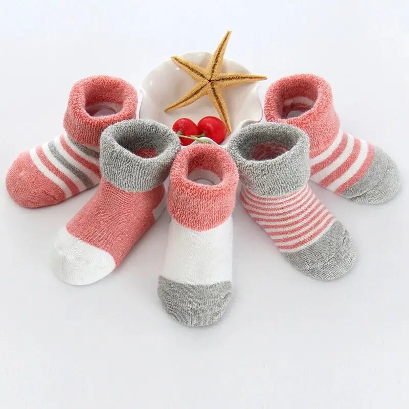 Kiddiezoom 5 Pairs Unisex Non Skid Baby Socks 0 To 12 Months Cotton
