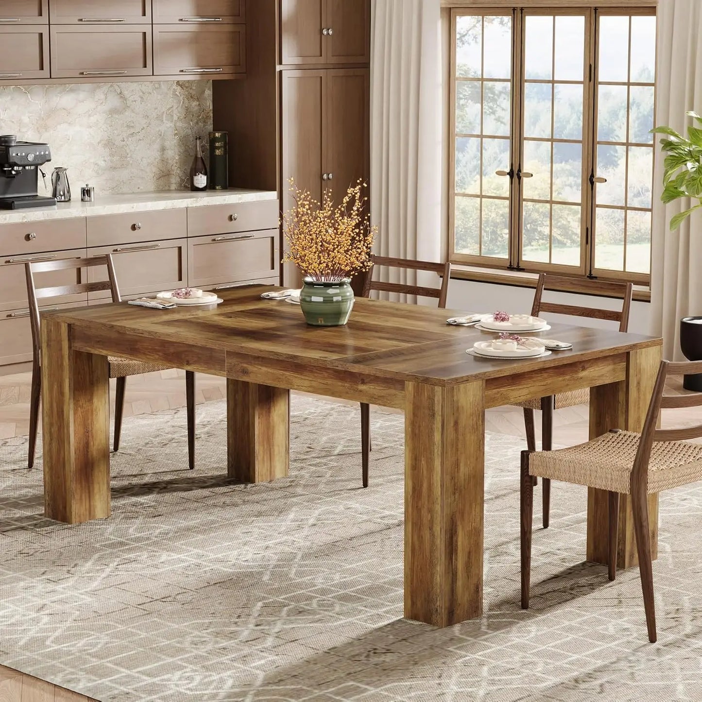 Farmhouse Wooden Dining Table For 4 To 6 People Kitchen