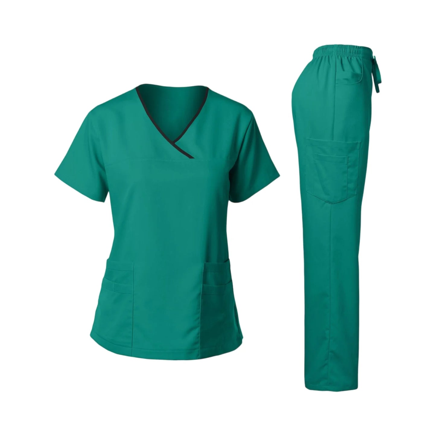 Women's Nurse Scrub Set V-Neck Short Sleeve Multi-Pocket Medical Scrubs