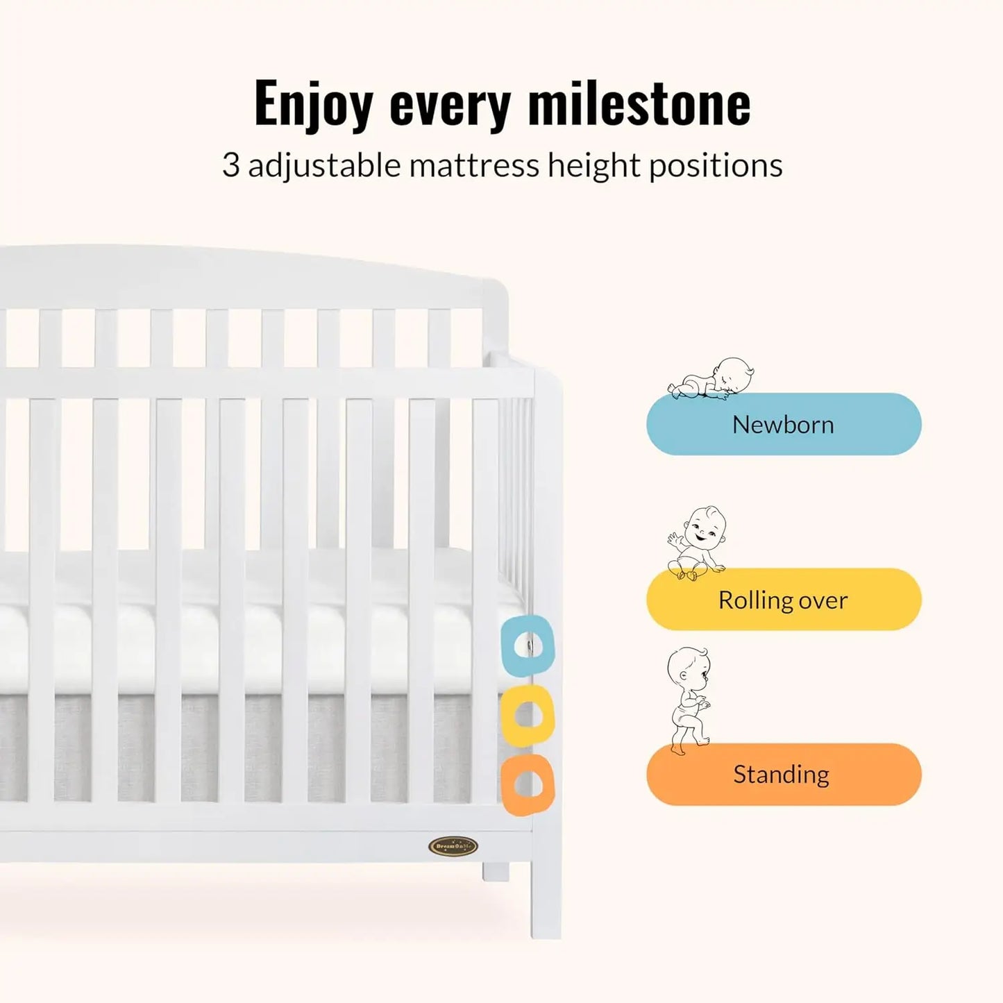 5-In-1 Convertible Baby Crib Converts To Toddler Daybed