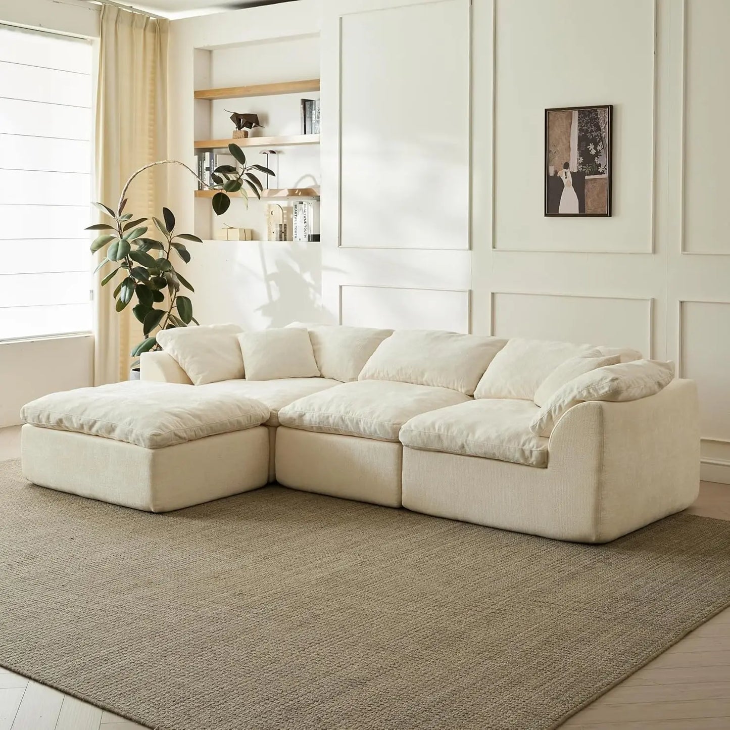 110in Modular Sectional Sofa L-Shape Convertible Sofa Bed with Ottoman 3 Seater Living Room Furniture Custom