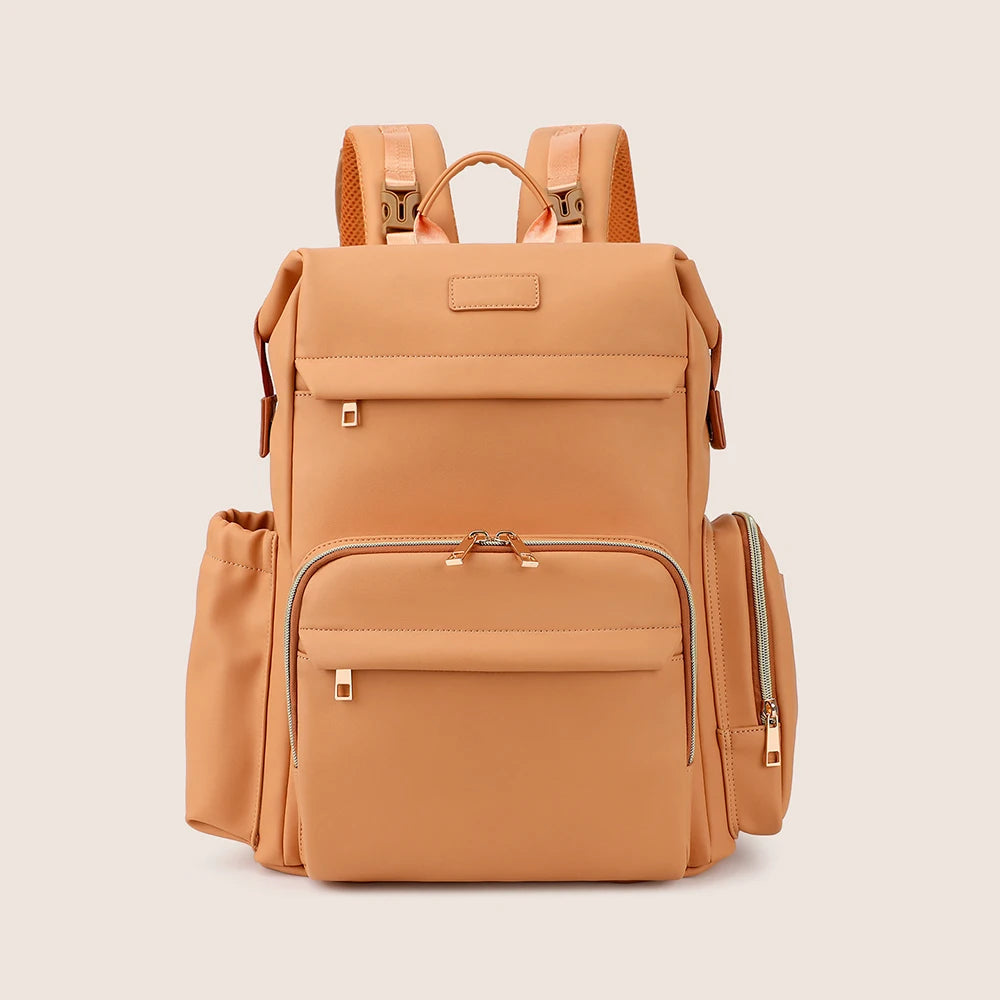 Diaper Bag Light Brown Minimalist Backpack Style Multi-Tiered Pockets Premium Texture Multi-Carry For Mom Baby Care Daily Use