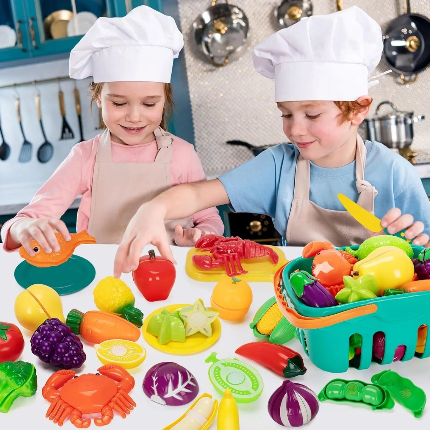Jovow Fruit Cutting Toy Set for Kids Vegetable Play Kitchen