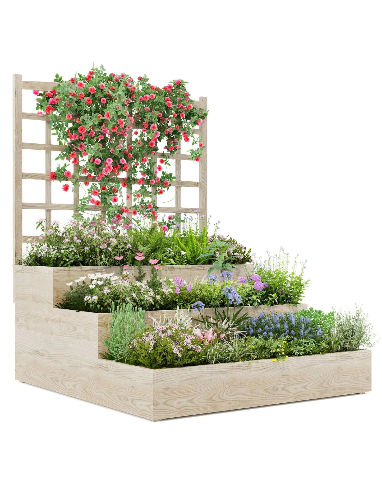 HiMISS 3 Tier Garden Bed With Trellis Wooden Planter Outdoor